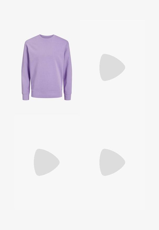 Jack & Jones JJESTAR CREW NECK - Felpa - purple/rose; Jeans skinny in denim grigio sbiadito, con dettagli strappati sulle ginocchia, abbinati a sneakers bianche. Texture liscia, design slim fit.; Sneakers in pelle bianca con perforazioni, punta rotonda, suola piatta e lacci spessi, con logo swoosh visibile e "AIR" sul tallone.; Orologio da polso in acciaio inossidabile argento con quadrante blu navy, indici metallici e finestra della data alle 3. Resistente all'acqua fino a 50 metri.
