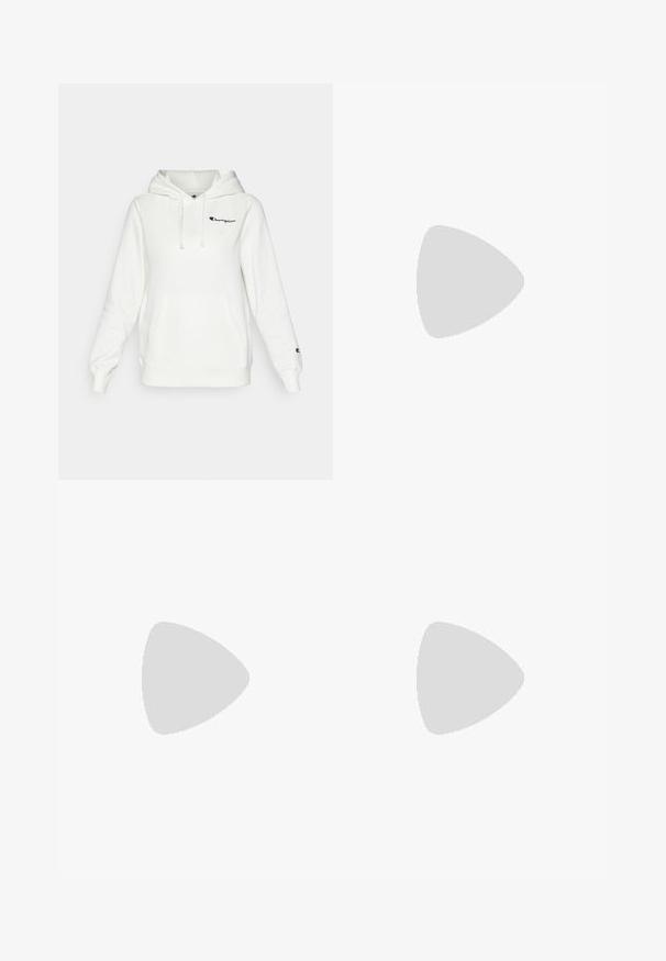 Champion ICONS HOODIE CONTRAST LOGO SMALL - Mikina s kapucí - white/multi-coloured; Šedé tepláky s texturovaným povrchem, s postupným tmavě šedým přechodem na lemu, elastickým pasem a širokým střihem nohavic.; Hnědá kožená kotníková bota s špičatou špičkou, volným designem a zúženým podpatkem. Hladký povrch bez vzorů nebo dalšího kování.; Hnědá kabelka z patentované kůže obdélníkového tvaru, se dvěma dlouhými uchy a jemnými zakřivenými akcenty na přední straně.