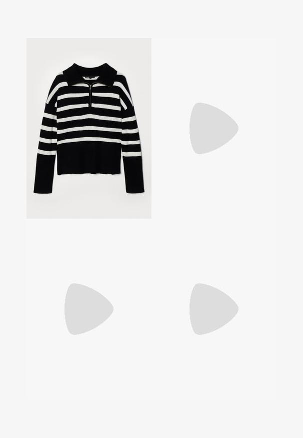 Maje Maglione - noir/ecru; Vestito nero a collo alto a coste con maniche lunghe, caratterizzato da un corpetto aderente e una gonna svasata con due tasche anteriori e bottoni dorati.; Scarpa flat in vernice nera con punta quadrata, cinturino alla caviglia con hardware in argento e suola piatta. Texture liscia con design minimalista.; Maje Borsa a tracolla - camel; Orecchini dorati con molteplici catene a cascata, dotati di accenti in strass ovali trasparenti e parte superiore decorativa a perno.