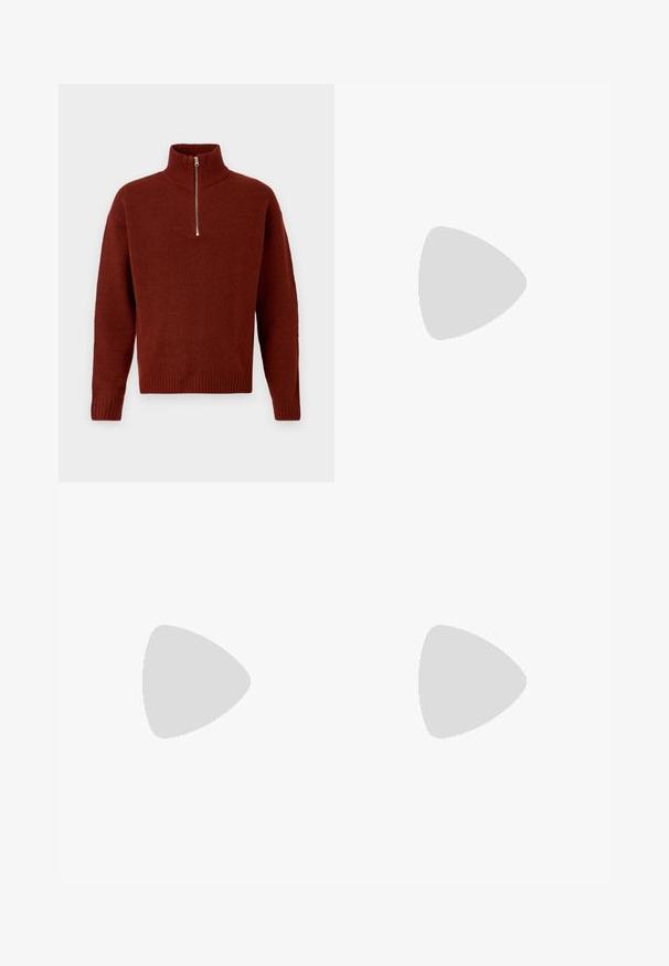 Jack & Jones JOROLLIE HALF ZIP - Strickpullover - dark brown; Schwarze Cordhosen mit ausgestellt geschnittenem Bein, ausgestattet mit einem Frontknopfverschluss und praktischen Taschen. Glatte Textur mit vertikalen Rippungen.; Schwarze Sneaker mit einem Obermaterial aus Wildleder und Synthetik, ausgestattet mit drei weißen Streifen, einer strukturierten Gummi-Sohle und einem blauen Logo-Tag auf der Zunge.; Sonnenbrille mit rechteckigen, dunkelgrauen Gläsern, silbernen Metallrahmen und schwarzen Kunststoffenden an den Bügeln. Leichtes Design mit Nasenpads.