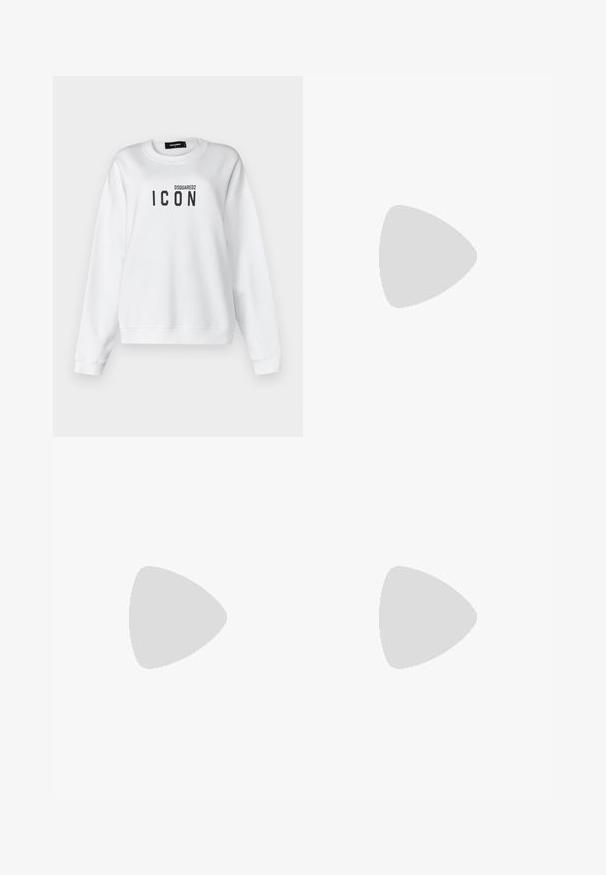 Sweatshirt blanc en mélange de coton avec un col rond, des épaules tombantes et un logo "ICON" noir sur le devant. Design épuré.; Jeans évasés bleu foncé en denim. Dotés d'une taille haute, de cinq poches et d'une couture contrastante. Texture lisse et finition soignée.; Ballerines en cuir noir avec un bout rond, texture lisse, détails de couture minimalistes et design de semelle flexible.; Sac à main en cuir marron avec une fermeture à rabat, des accents en métal doré, une bandoulière et une texture lisse. Forme rectangulaire compacte.