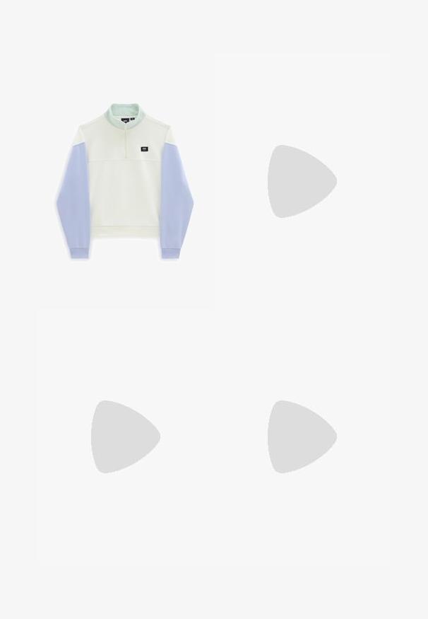 Vans HALF MOCK - Sweatshirt - marshmallow-cosmic sky; Weißes T-Shirt mit kurzen Ärmeln aus Baumwolle. Rundhalsausschnitt mit glatter Textur und ohne sichtbare Muster oder Akzente. Schlichte Stil.; Schwarze, weite Hose mit gefälteltem Vorderteil, seitlichen Taschen und einer glatten Stoffstruktur. Entworfen für eine entspannte Passform.; Weiße low-top Puma Sneaker mit Schnürung, dezentem Branding an der Seite und Sohle sowie glattem synthetischen Obermaterial für den lässigen Gebrauch.