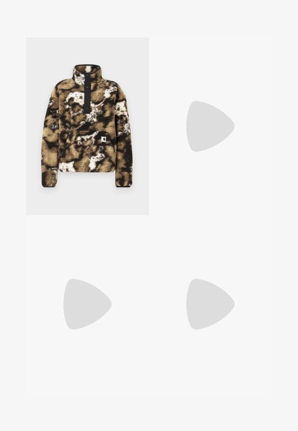 Fleecepullover i brunt, svart och krämfärgat med en fjärdedels dragkedja, fyra svarta knappar fram, framficka och logopatch på nedre vänstra sidan.; Svarta leggings i stretchmaterial med hög midja och en liten logotyp på vänster lår, designade för komfort och rörlighet.; Bruna vandringskängor med svarta accenter och slitstarka sulor, i kombination med vinröda vattentäta byxor med svarta sidopaneler och dragkedjor.; Vita plastsolglasögon med stora ovala linser, gråtonade. Har svarta örongrepp och en liten logotyp på ramen. Slät yta.; Salomon ACTIVE SKIN 12 SET UNISEX - Vätskeryggsäck - black; Svarta handskar tillverkade av ett strukturerat tyg, med fingersegmentation och en beröringskänslig fingertopp. "SALOMON"-logotyp i vitt på sidan.