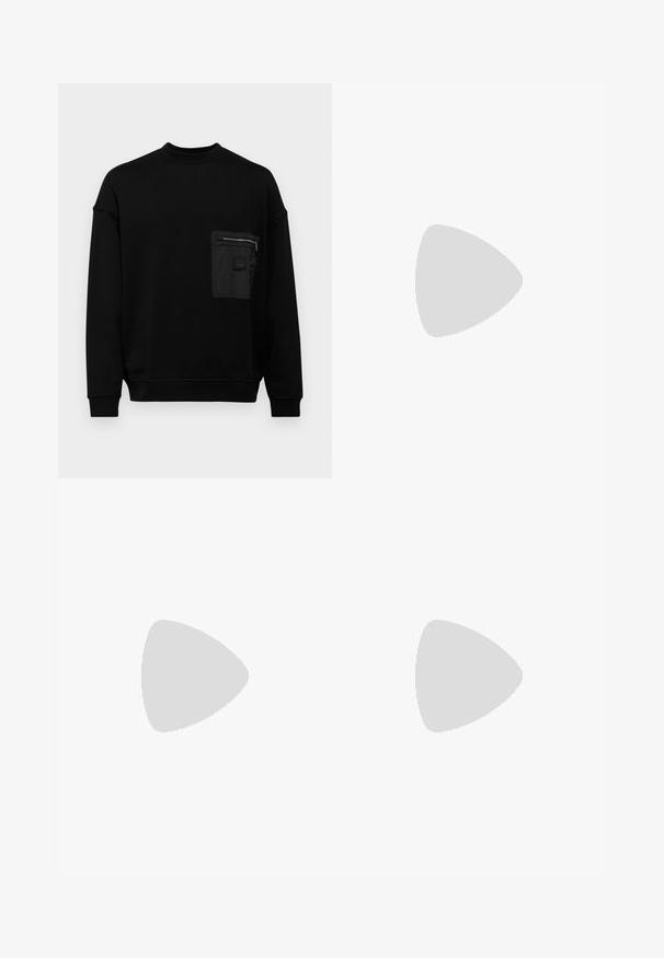 Armani Exchange Mikina - black; Čierne nohavice vyrobené z hladkej tkaniny; majú elastický pás, bočné vrecká a zúžený strih nohavíc. Minimalistické a jednofarebné.; Biele kožené tenisky s hladkým povrchom, okrúly špičkový dizajn, ploché šnúrky a textúrovaná podrážka. Obsahujú jemné logo na päte.; Čierne okrúhle slnečné okuliare s tmavými sklami a tenkými kovovými ramenami. Obsahujú priehľadné konce rámov a strieborné akcenty na pántoch. Minimalistický dizajn.