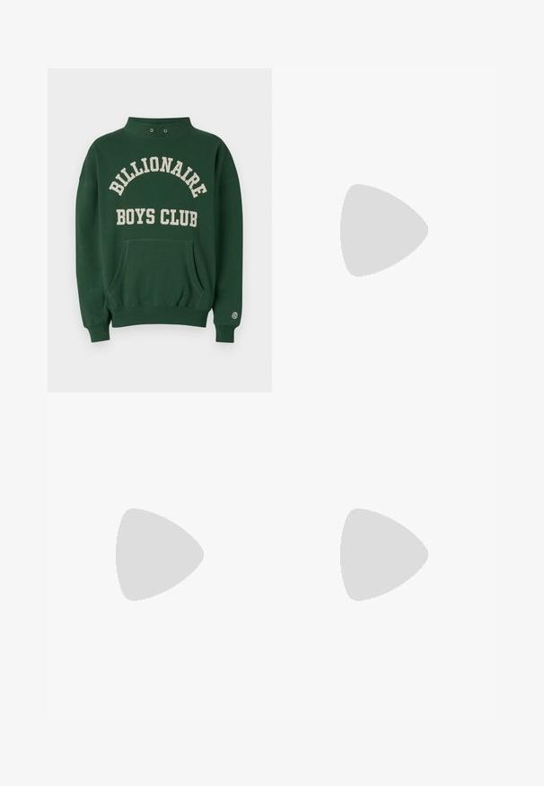 Sweatshirt vert avec un col montant, poche avant et "BILLIONAIRE BOYS CLUB" imprimé en crème. Comprend un patch logo sur la manche gauche.; Filippa K TERRY CROPPED TROUSERS - Pantalon classique - sage melange; Baskets en cuir blanc avec une finition lisse, bout arrondi, lacets plats et semelle texturée. Présente un logo discret sur le talon.; Lunettes de soleil noires rondes avec verres sombres et branches en métal fines. Comprend des embouts transparents et des accents argentés au niveau de la charnière. Design minimaliste.