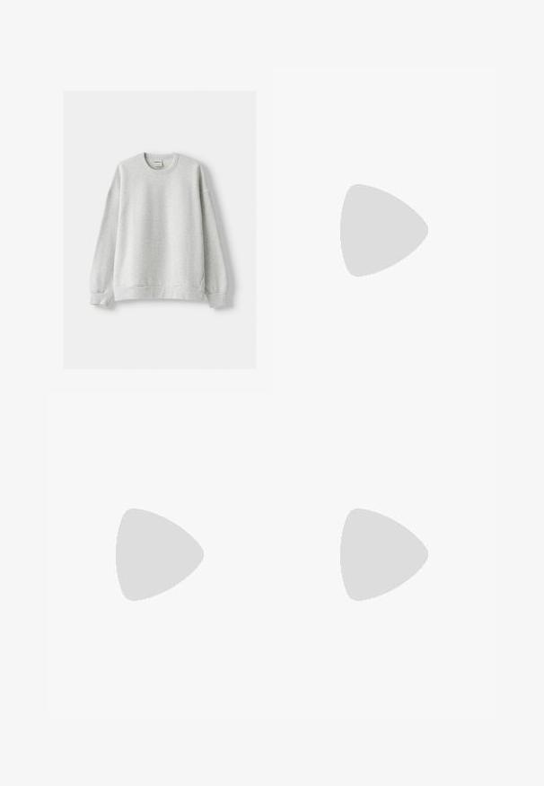 Bershka Sweatshirt - mottled grey; Stradivarius Trousers - black; Stradivarius WITH BUCKLE - Classic heels - black; Sunglasses with an oval shape, clear plastic frame, dark gray lenses, and thin transparent arms featuring logo accents and minimal detailing.; Black leather handbag with a curved shoulder strap, smooth texture, rectangular shape, zip closure, and silver hardware accents.