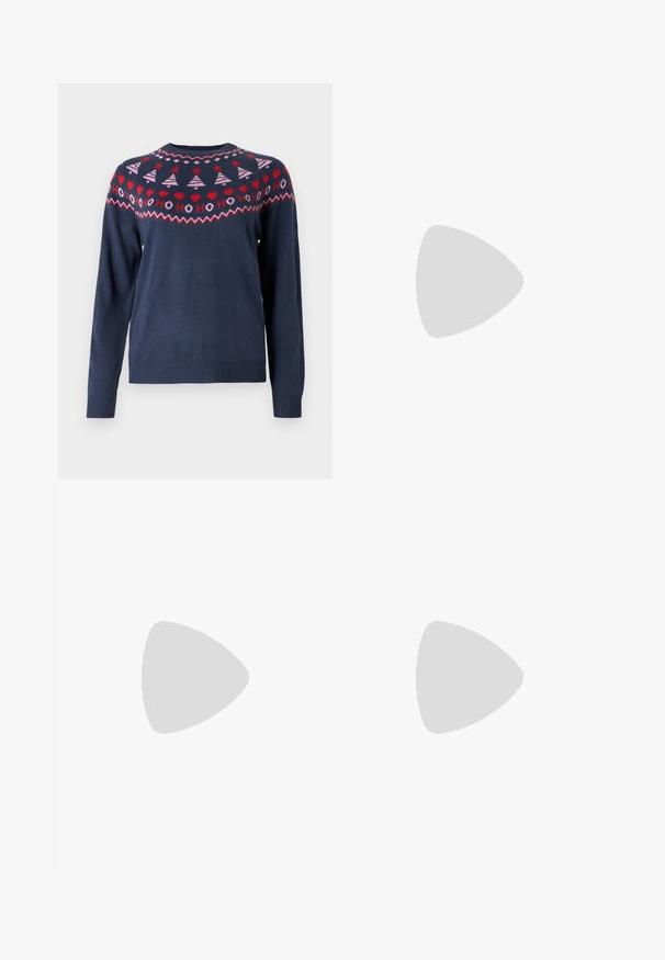 VILA VISANTA CHRISTMAS - Pulover - navy blazer/pink/red; Beige kordurojske hlače s sproščenim krojem, ki imajo vrvico za prilagajanje pasu, dva sprednja žepa in vertikalno rebrasto teksturo.; Svetlo sivi tenisice od antilopa i mrežaste tkanine, s tri bijele pruge, okruglim vrhom i gumenim potplatom. Zlatni logo akcent blizu vezica.; Uhane nakit iz zlatastega tona z gladko, ukrivljeno zasnovo. Ima edinstveno koničasto obliko, polirano površino in zaponko s tečajem.