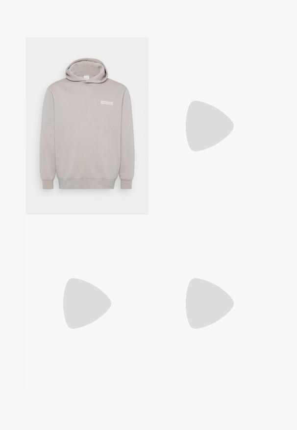 Light gray hoodie made from soft cotton blend fabric. Features a front pocket, ribbed cuffs, and a small logo on the chest. Plain design.; Black denim jeans with a straight-leg design, featuring a button closure, five pockets, and minimal stitching for a clean look.; Black leather lace-up shoe with a rounded toe, smooth texture, minimal stitching, and a low rubber heel. Logo on the heel.; Brown leather messenger bag with a flat front flap, two straps, gold hardware accents, and an adjustable shoulder strap.