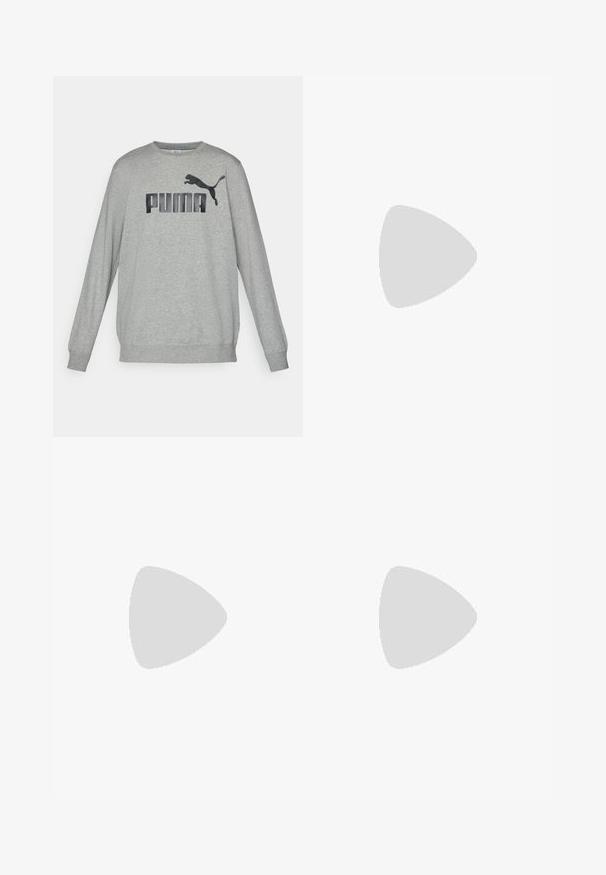 Felpa grigia a manica lunga in misto cotone, con logo "PUMA" nero e grafica di un puma in salto sul davanti. Polsini aderenti.; T-shirt tecnico nera realizzata in tessuto traspirante, colletto rotondo, maniche corte, con un piccolo logo bianco sul lato sinistro del petto.; Shorts atletici neri realizzati in tessuto leggero, caratterizzati da una striscia laterale bianca e un logo Puma bianco in basso a sinistra davanti.; Scarpe da ginnastica nere con tomaia in rete, accenti sintetici e collarino imbottito. Presentano una suola ammortizzata e un design con lacci per una vestibilità sicura.