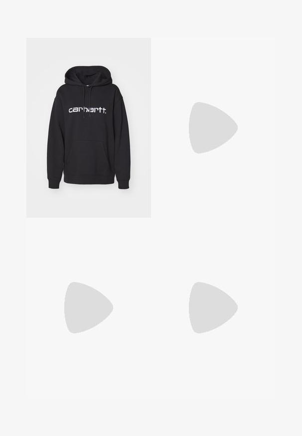 Felpa nera con cappuccio in cotone, dotata di tasca a marsupio, maniche a polsino e logo "carhartt" ricamato in bianco sul davanti.; Bershka WIDE-LEG - Wide Leg - black; Bershka Sandali con tacco - black; Borsa a spalla in vernice nera con forma curvata, una tracolla, tasche frontali e dettagli in metallo argentato.