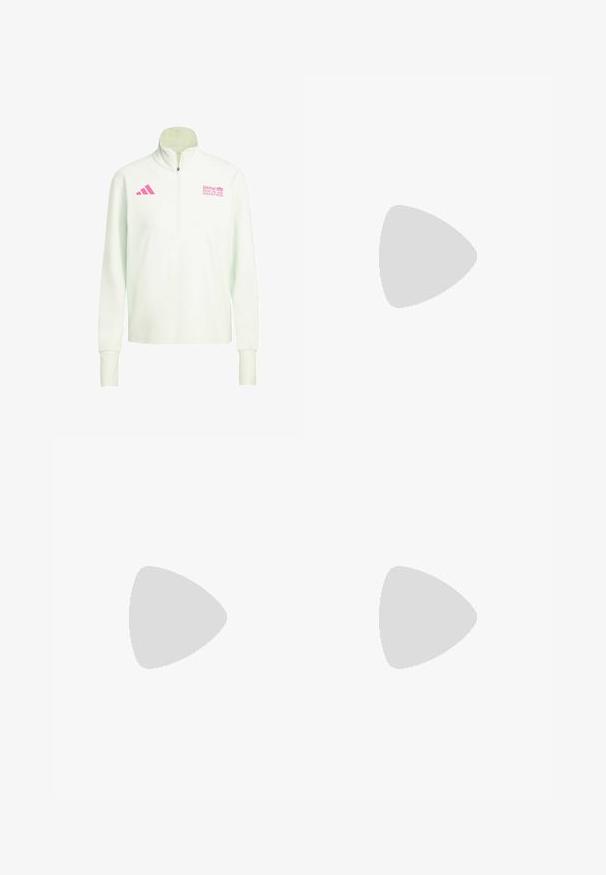 Weißer Langarm-Quarter-Zip-Pullover mit pinkem Adidas-Logo auf der linken Brust und BMW Berlin Marathon-Logo auf der rechten Brust.; Weißes Sport-T-Shirt aus glattem, leichtem Stoff. Mit schwarzen Drei-Streifen-Akzenten auf den Schultern und einem kleinen schwarzen Logo auf der Brust.; Weiße Sportschorts mit elastischem Bund und einstellbarem Kordelzug. Hergestellt aus leichtem Material, mit seitlichen Taschen und lockerer Passform.; adidas Performance PUREBOOST 5 - Laufschuh Straße - white/glow blue/purple burst