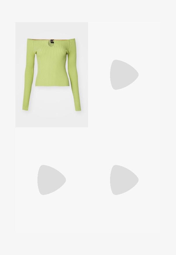 Top a righe, scollato sulle spalle in verde chiaro. Caratterizzato da maniche lunghe e un'apertura rotonda sul collo. Texture morbida, design aderente.; Jeans in denim leggero azzurro a vita alta con silhouette a gamba larga, dotati di cinque tasche e leggera scoloritura lungo il tessuto.; COACH Scarpe senza lacci - blue; Tommy Hilfiger Occhiali da sole - blue