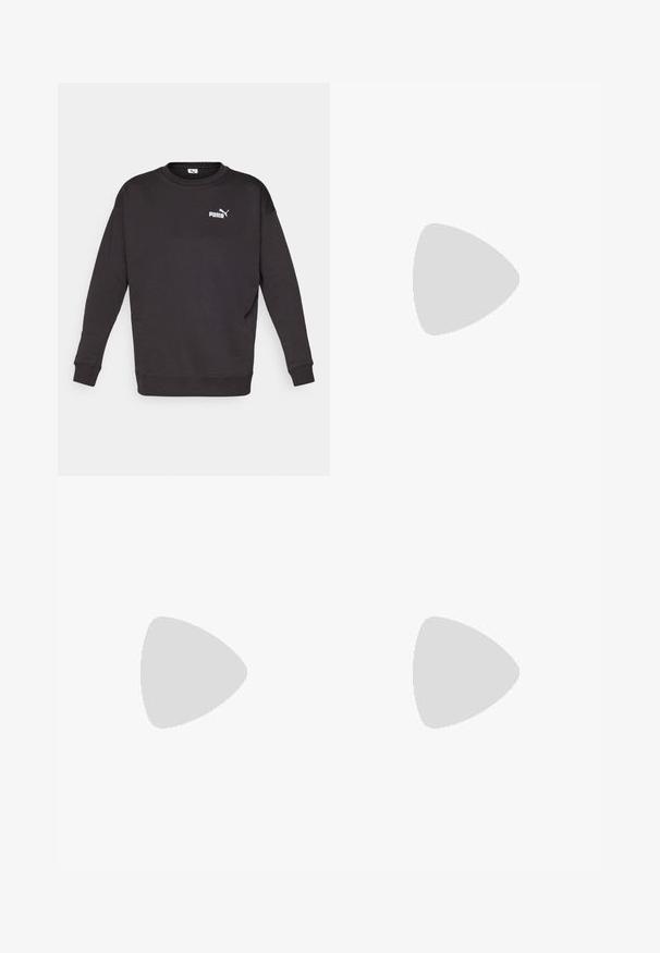 Fekete pulóver hosszú ujjakkal és kerek nyakkivágással. Bal mellen egy kis fehér Puma logó található. Puha szövetszerkezet.; Fekete, rövid ujjú, teljesítmény t-shirt, puha, lélegző anyagból készült. Kerekített szegéllyel és diszkrét logóval az upper bal mellkason.; Fekete sportleggings rugalmas anyagból, magas derékkal, oldalsó zsebekkel és egy kis fényvisszaverő logóval a bal combján.; Fekete sportcipő textúrázott felső résszel, rugalmas pántokkal és vastag fehér középtalppal. Szürke akcentussal rendelkezik a talp mentén.