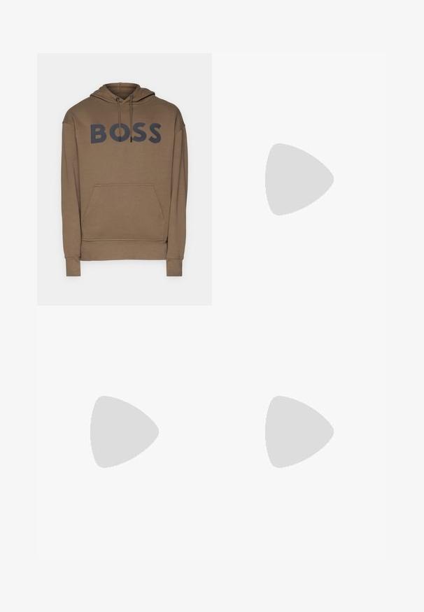 BOSS BASICHOOD - Felpa con cappuccio - open green; T-shirt bianco in cotone con maniche corte, scollatura rotonda e una consistenza liscia. Design semplice senza motivi o grafiche.; Jeans in denim blu con un taglio dritto, dotati di una chiusura con bottoni, cinque tasche e una leggera texture sbiadita su tutta la superficie.; Sneaker in suede e tessuto verde, marrone e beige con tre strisce bianche. Presenta un'accente rosa chiaro sul tallone e una suola testurizzata.