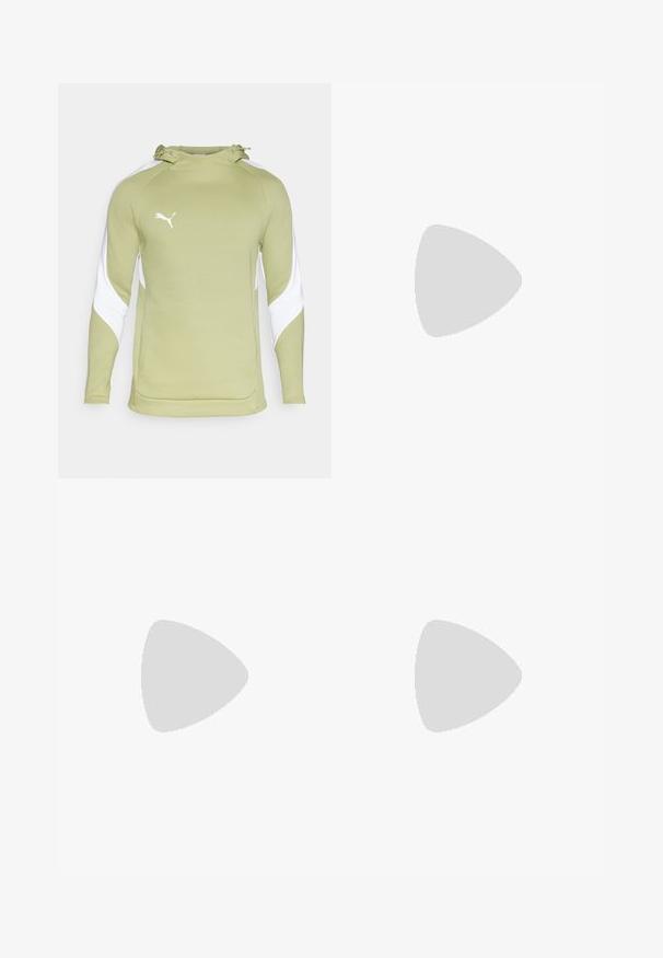 Svetlozelená mikina s bielymi detailmi a klokankou. Obsahuje kapucňu so stiahnutím a biele logo Puma na hrudníku.; Next SIGNATURE - REGULAR FIT - Nohavice - neutral; Čierne syntetické poltopánky s výrazným prešitým predným detailom, vycpanou vnútornou stielkou a plochou gumovou podrážkou; elegantný dizajn s minimálnym zdobením.; Zlaté slnečné okuliare s kovovým rámom a tmavozelenými šošovkami v aviator štýle, s úzkymi ramenami a mramorovými akcentami na koncoch.