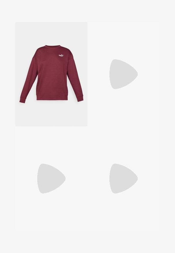 Maronfarvet sweatshirts med lange ærmer, rund hals og ribbede manchetter. Har et hvidt logo på brystet. Fremstillet af blødt, struktureret stof.; Sort, lette bukser med elastisk talje og sammenfoldede ankler. Stoffet er glat og har et afslappet, indsnævret design.; Sorte læder platform sko med en klodset blokhæl, rund tå og traditionelt snøredesign. Har en glat tekstur og minimal detaljering.; Sort læder tote taske med glat tekstur, rektangulær form og to lange hanke. Ingen synlig hardware eller udsmykninger.
