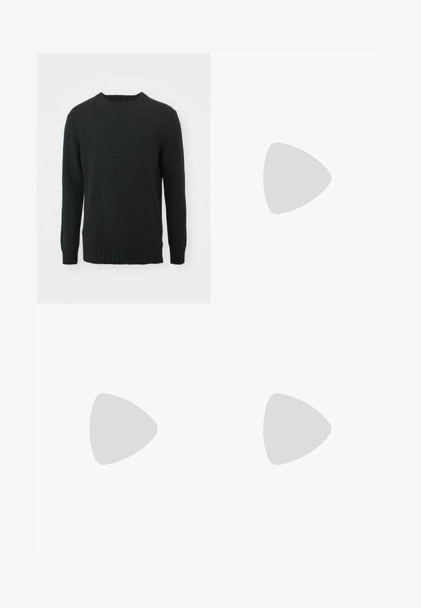 NN.07 LEE - Strickpullover - black; Filippa K WIDE TROUSERS - Stoffhose - driftwood; Weiße und schwarze Sneaker mit einem Obermaterial aus glattem Leder, strukturierten Akzenten und einer massiven weißen Sohle. Verfügt über ein klassisches Schnürdesign.; Schwarze runde Sonnenbrille mit dunklen Gläsern und schlanken Metallbügeln. Enthält klare Tempelspitzen und silberne Akzente am Scharnier. Minimalistisches Design.