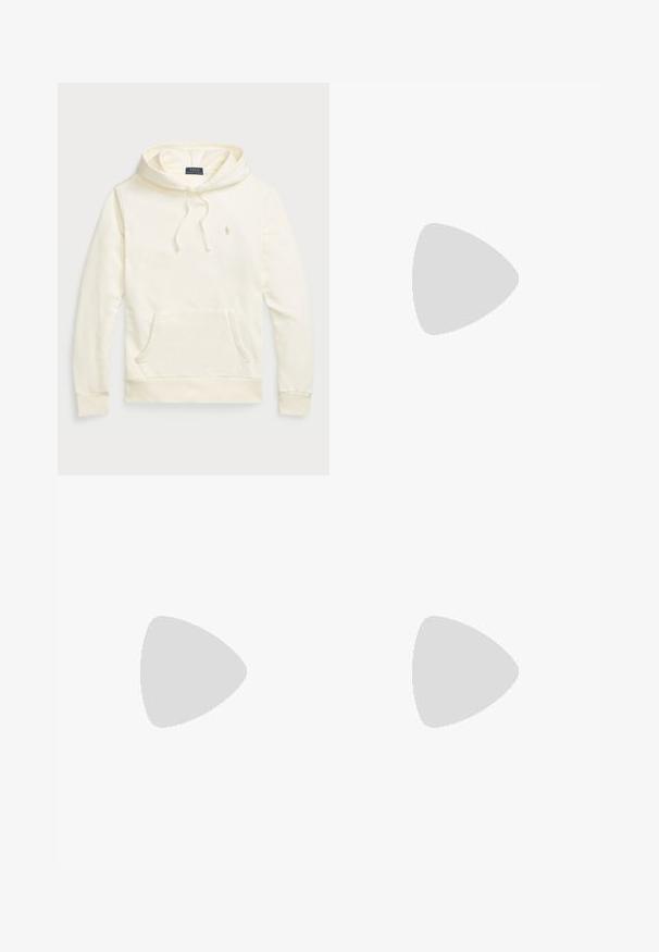 Crème-kleurige hoodie, gemaakt van een katoenmengsel, met een kangoeroezak, verstelbare capuchon en een klein geborduurd logo op de borst. Gladde textuur.; Beige langemouwen shirt gemaakt van een katoenmix. Heeft een button-down kraag, zeven knopen aan de voorkant en een klein geborduurd logo op de linkerborst.; Beige katoenen chino's met een rechte pasvorm, riemlussen en zijzakken. Recht model met een gladde textuur en een lichte, ademende gevoel.; Witte leren sneakers, laag model, met een gladde textuur, ronde neus, vetersluiting aan de voorkant en een klein geborduurd logo aan de zijkant.