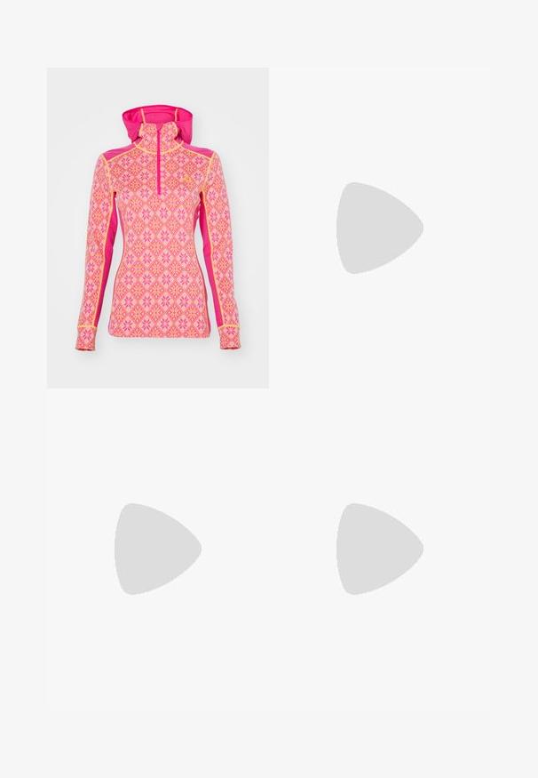 Kari Traa ROSE HOOD - Svetr - bright pink; Černé tričko s dlouhým rukávem vyrobené z bavlny s kulatým výstřihem. Na levé části hrudi se nachází malé bílé logo. Jednoduchý design a střih.; Černé nylonové cargo kalhoty na zip s nastavitelnými manžetami, několika kapsami a logem na pravé noze. Hladká, lehká textura.; Béžová a krémová sportovní obuv s texturovaným síťovaným svrškem, podpůrnými překryvy a gumovou podrážkou s dezénem pro lepší přilnavost.