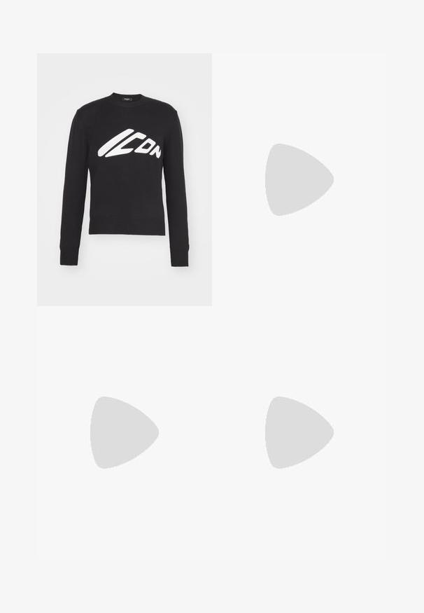 Maglione nero lavorato a maglia con scollatura rotonda, polsini e orlo a coste. Presenta un logo bianco "ICON" in un font stilizzato sulla parte anteriore.; Filippa K TERRY CROPPED TROUSERS - Pantaloni - sage melange; Sneaker in pelle bianca con una finitura liscia, punta rotonda, lacci piatti e suola testurizzata. Presenta un logo discreto sul tallone.; Occhiali da sole neri rotondi con lenti scure e sottili bracci in metallo. Include punte trasparenti e accenti argentati alla cerniera. Design minimalista.