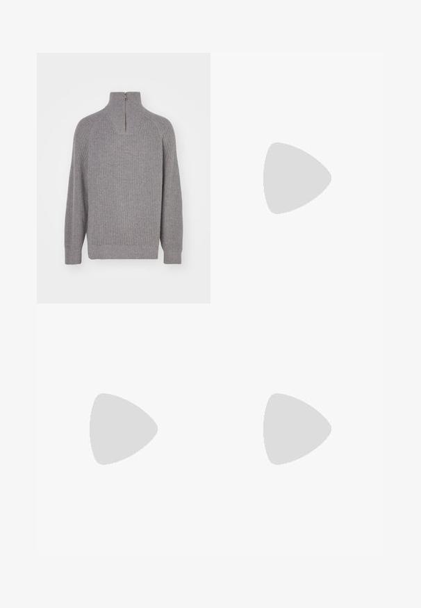 Carhartt WIP MARLON HALF ZIP - Pulover - grey heather; Tricou negru din bumbac, cu guler rotund, mâneci scurte și un mic logo galben pe piept. Croială clasică cu o textură netedă.; Pantaloni din denim bleu închis, cu o croială largă, design cu cinci buzunare și închidere cu nasture. Include elemente din metal cu finisaj cupru și o textură subtilă.; Tenisi gri din suede cu dungi albe, vârful rotund și talpă din cauciuc. Au perforații pe lateral și un tab de călcâi texturat.; Versace UNISEX - Inel -  gold- coloured