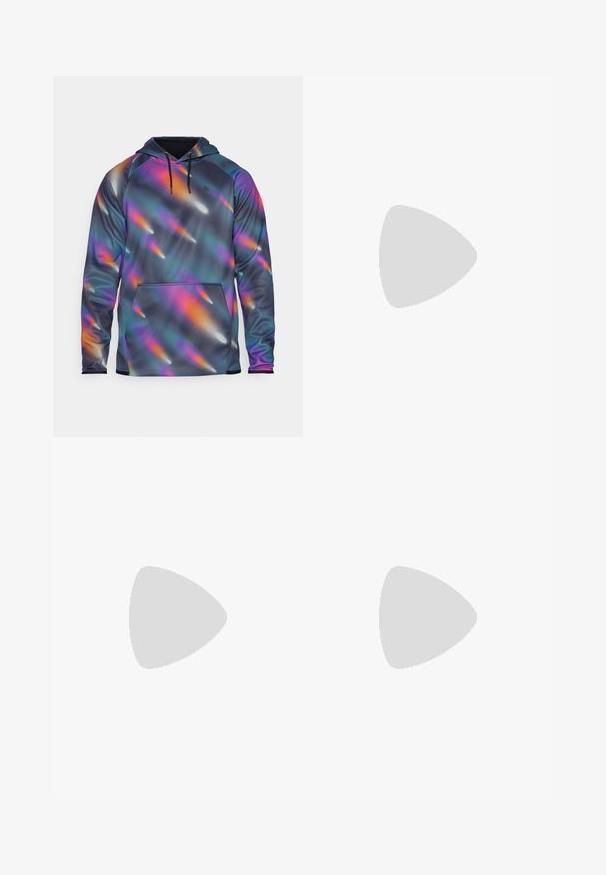 Kapšinis džemperis iš lygaus, elastingo audinio su tamsiu fonu ir ryškiomis, abstrakčiomis daugiaspalvėmis išraidėmis. Priekyje yra kišenė.; Auksiniai satino bokso šortai su juodu "VENUM" logotipu ant juosmens ir šonų, pasižymintys lygiu paviršiumi ir elastingu juosmeniu patogumui.; Aukštesni sportiniai batai, turintys juodą tinklinį paviršių su smėlio spalvos akcentais. Tekstūruota gumos pašiūrė ir logotipo detalė šonėje.; Juodos bokso pirštinės su lygiu paviršiumi, su baltu "Venom" logotipu ir reguliuojamu kabliuko ir kilpelės dirželiu, užtikrinančiu saugų prigludimą.