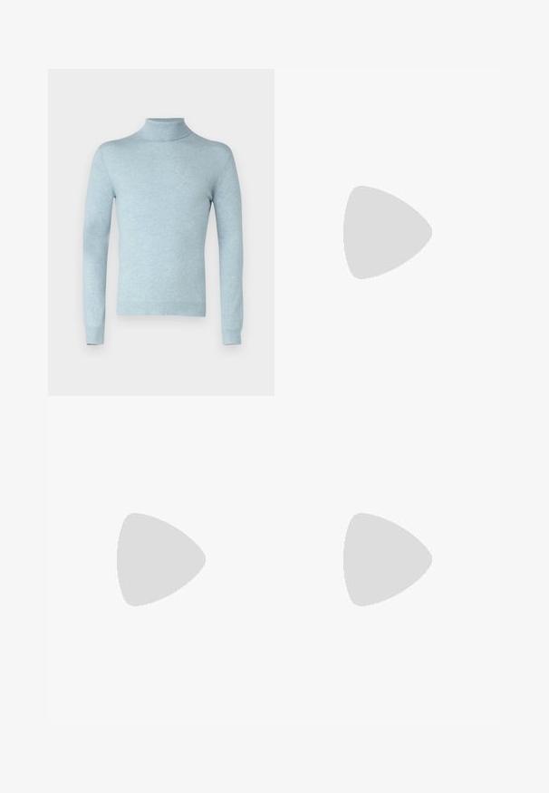 pure cashmere MEN TURTLE NECK SWEATER - Džemperis - eggshell blue; Balta medvilnė marškinėliai su trumpos rankovėmis, apvali iškirptė ir laisvas kirpimas. Yra minimalistinio dizaino, be raštų ar akcentų.; Bežiniai medvilniniai kelnės su tiesiais blauzdomis, priekyje su mygtukų uždarymu ir diržo kilpomis. Lygus paviršius, nėra matomų raštų ar akcentų.; Lacoste sportbačiai tamsiai pilki, pagaminti iš tinklinės ir sintetinių medžiagų, su tekstūruotu padu ir rudomis detalėmis ant apykaklės bei prekės ženklo.