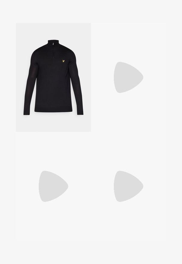 Černá zipová mikina z hladkého materiálu, s vysokým límcem a dlouhými rukávy. Malé žluté logo na levé části hrudi.; Černé elegantní kalhoty s rovnýma nohavicema, vyrobené z hladkého materiálu. Obsahují poutka na opasek a detail sklady na přední straně.; Bílé kožené tenisky s hladkým povrchem, zaoblenou špičkou, plochými tkaničkami a texturovanou podrážkou. Šedý semišový detail na patě.; Průhledné plastové sluneční brýle s obdélníkovými hnědými skly, vybavené tenkými průhlednými obrubami a kovovými detaily na spáncích.