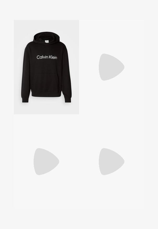 Juodas medvilninis džemperis su priekine kišene, su balta "Calvin Klein" logotipu per krūtinę ir gumuotais rankovių bei apačios kraštais.; Juodos sportinės kelnės su elastingu juosmeniu, su sutrauktomis kulkšnimis ir mažu baltu Nike logotipu kairėje pusėje. Pagamintos iš minkštos tekstūruotos medžiagos.; Juodos sportinės bateliai su tekstūruotu audiniu, baltas Nike ženklas ir storas baltas padas. Yra vilkimo kilpa ant kulno, kad būtų lengva užsidėti.; Juodi plastikiniai saulės akiniai su žaliais objektyvais, kvadratiniais rėmeliais, sidabriniu akcentu ant antakio ir tekstūruotais šventyklų šakutėmis. Vidinėje šakutėje nurodyta prekės ženklo pavadinimas.