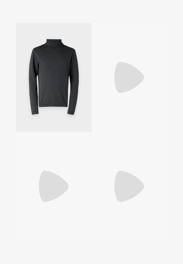Tumehall villane kaelussweater, mis on valmistatud pehmest materjalist, millel on pikad varrukad ja ribakootud mansetid ning hem, ühtlase ja siledaga tekstuuriga.; Jack & Jones JPSTBILL JJDAYTONA WIDE - Püksid - black; Mustad mustad sneakers valgete triipudega, mustad nöörid, tekstureeritud must tald ja valge kanna aktsent, bränditud "JACK & JONES" küljele.; Mustad mustad prillid tumedate läätsedega. Läikiv raami, sirged käed kerge kõverusega. Minimalistlik disain, ilma kaunistusteta.
