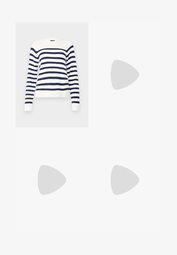 GAP CASHSOFT CREW - Maglione - white/navy; Jeans blu svasati in denim, con chiusura a bottone, design a cinque tasche e un finish sbiadito con apertura larga delle gambe.; Sneaker bianco in pelle con punta perforata, suola testurizzata e lacci bianchi, abbinati a pantaloni rossi larghi e uno sfondo blu e giallo.; Occhiali da sole neri rettangolari con lenti scure e una montatura in plastica lucida e slanciata. Dettagli notevoli includono piccoli accenti metallici sulle tempie.; Borsa a mano in pelle nera con patta e dettaglio in metallo dorato. Include una tracolla nera e un design elegante e minimalista.