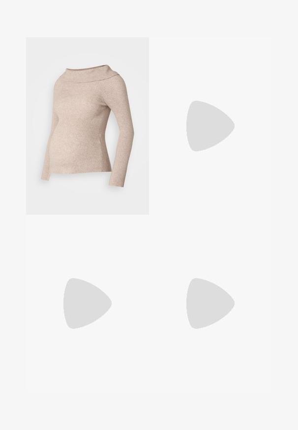 Suéter de maternidad de canalé beige claro con un amplio cuello doblado y mangas largas, diseñado con una forma ajustada que acomoda una barriga en crecimiento.; Pantalones de maternidad negros de pierna ancha con una cinturilla alta, confeccionados en una tela suave y elástica. Presentan un ajuste relajado y una textura suave.; Zapatilla blanca y beige con parte superior de cuero suave, acentos de ante, punta redondeada y suela de goma texturizada. Nombre de la marca impreso en el lateral.; Bolso de hombro de tela negra con herrajes en tono dorado, que cuenta con un compartimento principal con cremallera y dos bolsillos más pequeños con cremallera a los lados.; Aros de plata en forma de aro con un acabado liso y brillante. Diseño redondeado y ligero, con cierre de tipo post-back.