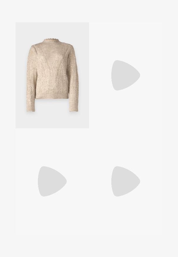 JDY JDYLETTY STRUCTURE - Džemper - beige; Burgundi värvi corduroy flared jeans'ide viiel taskul on ees nööpkinne ja tekstureeritud kangas. Flarid laienevad põlvest allapoole.; Mustad nahast platvormis loafersid ümarate varvastega ja laia rihmaga jala peal. Omab pakse, ruudukujulist kontsa ja siledat tekstuuri.; Kassi vormiga prillid musta ja oranži kilpkonnakujulise raami, pruunide läätsede ja elegantsete teravate otstega. Templi juures on minimaalne logo.
