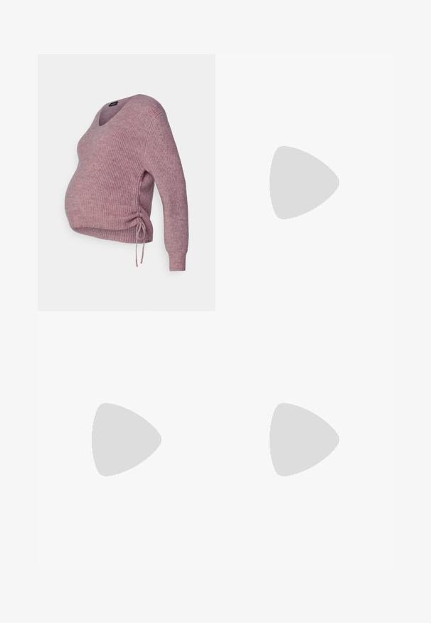 Even&Odd Maternity Džemper - mauve; Mustus raseduspüksid, millel on veniv vöökohus mugavuse tagamiseks, küljetaskud, sirged sääred ja pehme kangastekstuuri.; Valge ja beež sneaker, millel on sile nahast pealismaterjal, tekstiil aktsendid, ümar varvas ja tekstuuriga kummist välispind. Brändi nimi on trükitud küljele.; Mustmust kangas õlakott kuldse tooni detailidega, millel on peamine lukuga compartment ja kaks väiksemat lukuga taskut külgedel.