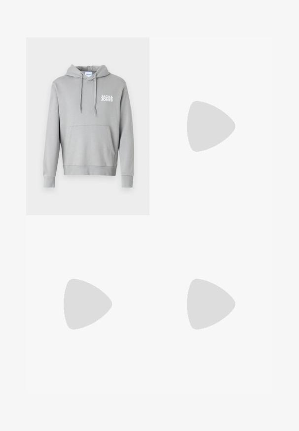 Jack & Jones JJECORP LOGO HOOD - Hoodie - ultimate grey; Blauwe denim cargoshorts met een hoge taille, meerdere cargozakken aan de zijkanten en een klassieke vijf-pocket stijl. Stonewashed textuur.; Witte sneaker met zwarte en grijze accenten, voorzien van een grijze neus met textuur, zwarte rubberen zool en platte witte veters. Schoon ontwerp, minimalistische stijl.; Zwarte stof heuptas met een afgeronde vorm, voorzak met rits en een gladde textuur. Geen zichtbare patronen of accenten. Lichtgewicht ontwerp.