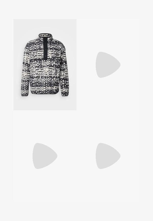 Columbia HELVETIA - Pulover iz flisa - black; Pakiranje dveh majic: ena črna, ena bela. Obe imata kratke rokave in okroglo logo na prsih v kontrastni barvi. Material: bombaž.; Modre traperke z ohlapnim krojem, visokim pasom, petimi žepi in poudarjenim šivanjem. Imajo gumb in zadrgo za zapiranje.; Bele usnjene superge z nizkim dizajnom, okroglo konico, perforiranimi detajli in teksturiranim podplatom. Vključene so vezalke in subtilni šivi.; Črna crossbody torba z zadrgo, pravokotne oblike, izdelana iz blaga, z logotipom na sprednji strani, nastavljivim ramenskim trakom.