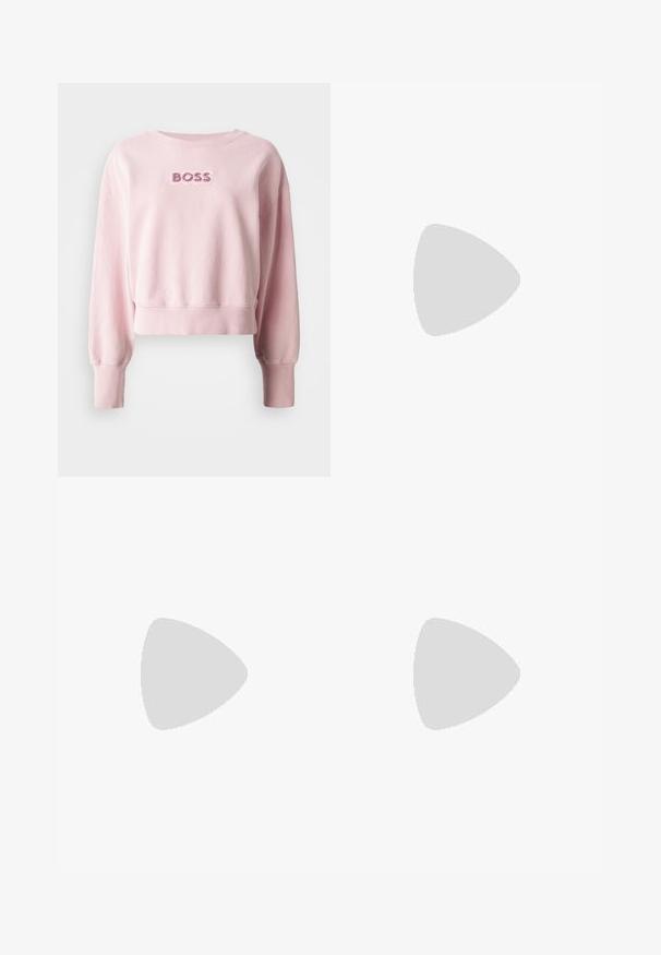 BOSS ELAY STONEBADGE - Sweatshirt - open pink; Wide-leg jeans in metallic dark gray denim with a smooth texture. Features a black denim cuff and standard button-fly closure with belt loops.; BOSS CHARLIZE - Ankle cuff sandals - black; BOSS ARIELL - Handbag - black