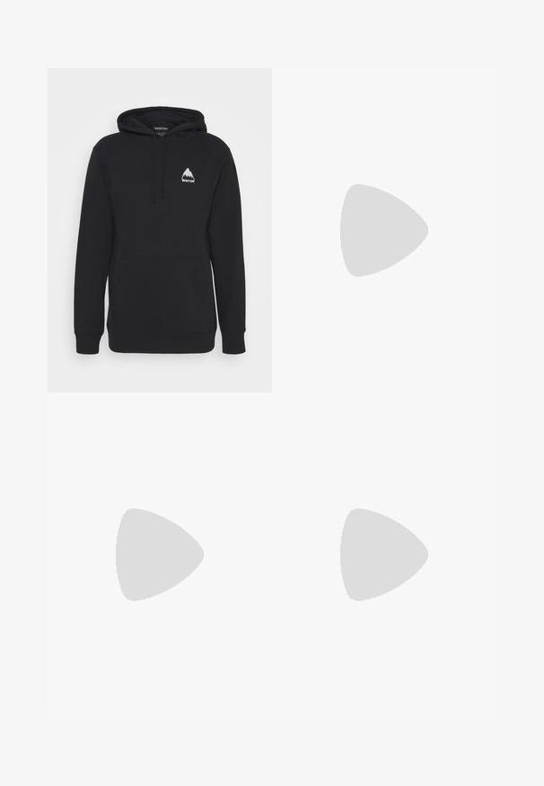 Svart hettegenser med frontlomme, snøring i hetta og en hvit fjell-logo på brystet. Laget av myk, strukturert stoff.; Hvit crewneck t-skjorte laget av bomull, med korte ermer og en liten logo brodert på venstre brystområde. Myk tekstur.;  svarte sweatpants laget av en bomullsblanding, med elastisk midjebånd og en liten hvit logo på venstre side. Tapered ben design.; Hvite atletiske joggesko med en glatt syntetisk overdel, svart logo-akcent og perforerte detaljer på siden. Gummisåle.