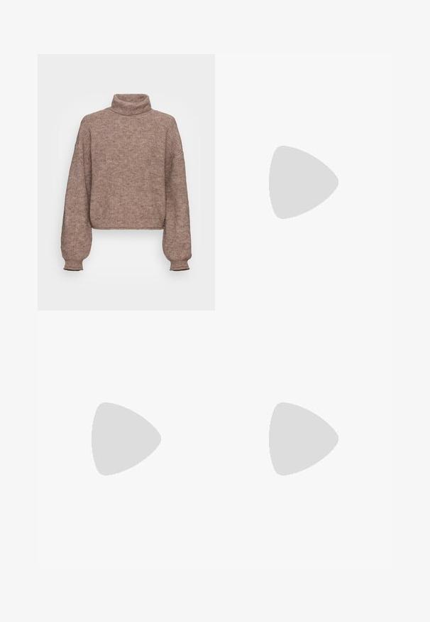 Vero Moda Tall VMYVONNE ROLLNECK ROLLEDGE  - Strikkegenser - silver mink; Tre lange ermer t-skjorter stablet: svart, grå og hvit. Hver har en rund hals og et kort design med glatt, lett stoff.; Sorte flagrende bukser laget av elastisk stoff, med høyt liv og flagrende mansjetter med sidespalter for økt bevegelsesfrihet.; Grå semsket sneakers med hvite lisser, svarte striper og en hvit gummisåle. Har en sirkulær logo på tungen og en gummisåle.