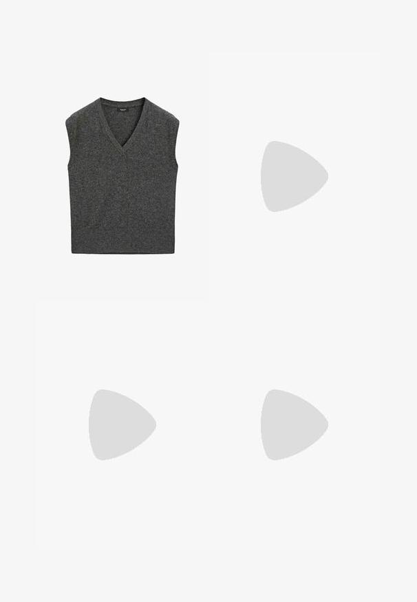 Gray sleeveless sweater vest with a V-neckline, made of soft knit fabric. Features a ribbed hem and a smooth texture throughout.; Denim shorts in light blue, featuring five pockets, a zip fly, and a button closure. The hem is frayed with a relaxed fit design.; Light blue athletic shoes with a mesh and synthetic upper, featuring white polka dots and reflective accents, lace-up design, and cushioned soles.; Large beige canvas tote bag with brown leather straps, featuring a minimal design and visible stitching accents.