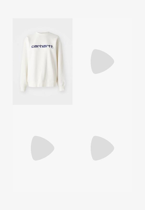 Hanorac alb din bumbac, cu mâneci lungi și manșete ribbate, având logo-ul "carhartt" în albastru marin pe piept.; Jeans din denim negru, cu picioare largi, având un model de mici gromete argintii, cu un design clasic cu cinci buzunare și închidere cu buton în față.; Tenisi negri înalți din pânză, cu ochiuri și sireturi albe, precum și talpă din cauciuc. Dispune de un capac texturat pentru degetul mare și accente în dungi alb-negru.; Even&Odd Geantă de pânză - black