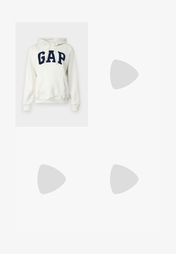 GAP HERITAGE - Felpa - carls stone; Jeans svasati in denim azzurro chiaro con un lavaggio sbiadito, cinque tasche, dettagli cuciti e chiusura con zip e bottone.; Sneaker bianco in pelle con punta perforata, suola testurizzata e lacci bianchi, abbinati a pantaloni rossi larghi e uno sfondo blu e giallo.; Tre paia di occhiali da sole rettangolari: uno rosa, uno bianco e uno nero. Tutti hanno lenti scure e una montatura in plastica lucida.; Orecchini a cerchio in oro con una finitura liscia e lucida. Design circolare con un piccolo perno e una chiusura trasparente per un indosso sicuro.