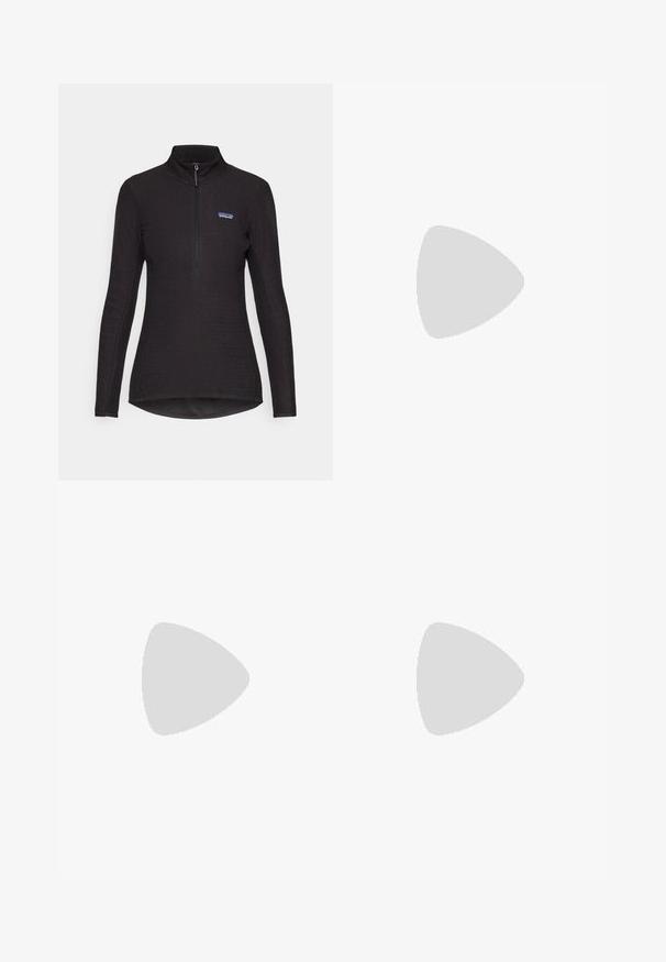 Black fleece pullover with a high collar, quarter-zip closure, patterned texture, and a small blue logo on the chest. Long sleeves.; The North Face BOX RELAXED TEE - Print T-shirt - white dune/latte; Black tapered pants with a wide, elastic waistband, front pleats, and side pockets. Made from a smooth, lightweight fabric.; Salomon X ULTRA 360 EDGE - Hiking shoes - silver cloud/vanilla ice/burlwood