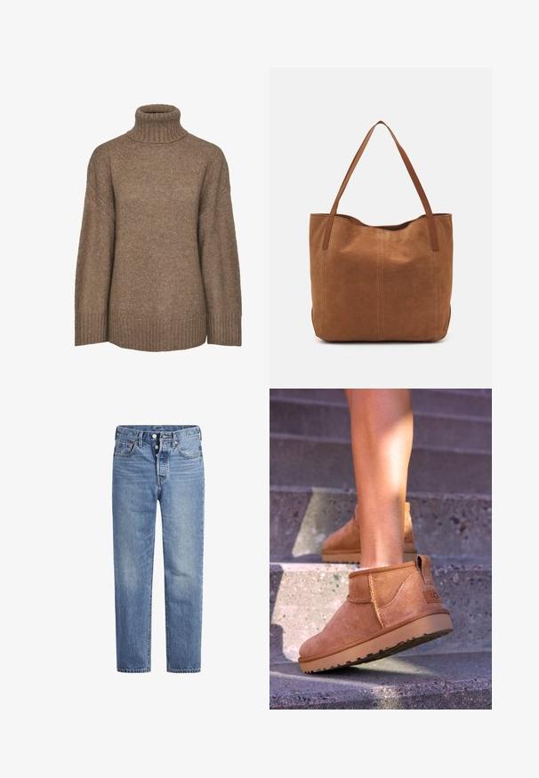 Pieces PCNANCY LS LOOSE ROLL NECK NOOS BC
- Džemperis - fossil; Gaiši zila džinsu bikses ar taisnu griezumu, piecu kabatu dizainu un poga aizdari. Iespējamas nelielas izbalēšanas un apelsīnu diegu akcenti.; Dzeltenbrūnas zamšādas potīšu zābaciņi ar mīkstu tekstūru, izšūtu apdari un gumijas zoli, kas aprīkoti ar cilpu uz papēža ērtai uzvilkšanai.; Brūns zamša tote somas ar divām garām rokturiem, ar gludu tekstūru, vienkāršu dizainu un bez redzamām aparatūrām vai akcentiem.