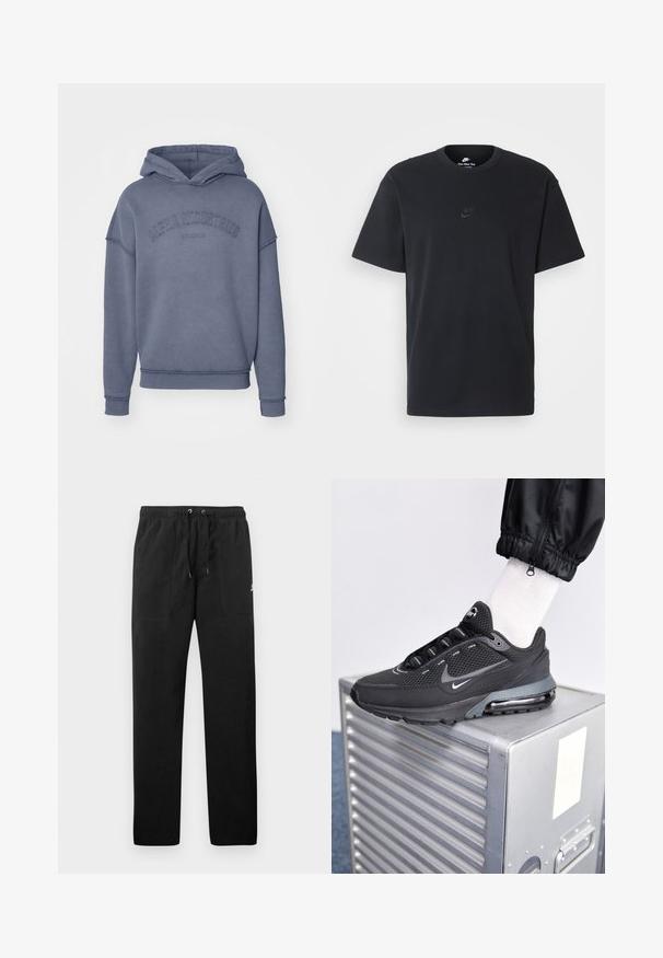Kapuzensweatshirt in gedämpftem Blau, aus weichem Stoff, mit gesticktem "Alpha Industries"-Logo auf der Brust sowie gerippten Bündchen und Saum.; Schwarzes Baumwoll-T-Shirt von Nike mit klassischem Rundhalsausschnitt, kurzen Ärmeln und einem dezenten, geprägten Logo auf der Brust. Glatte Textur.; Schwarze Sweatpants aus Fleece, mit einem elastischen Bund mit Kordelzug, zwei Fronttaschen und einem kleinen Logo auf dem Oberschenkel.; Nike Sportswear PULSE - Sneaker low - black/anthracite