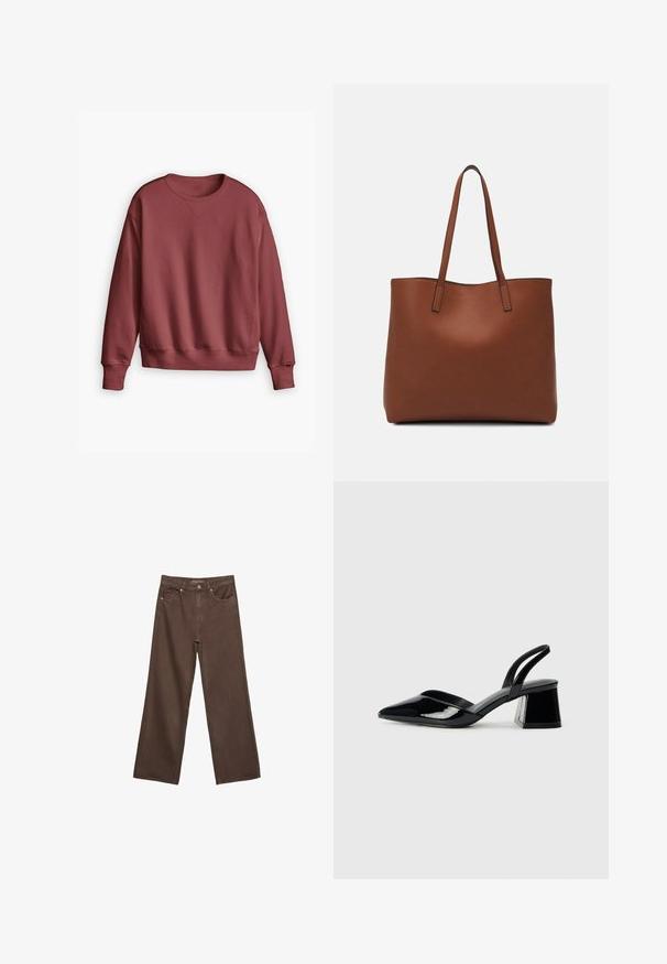 Levi's® HERITAGE CREW SIGNATURE GD NIAGARA MI - Sweatshirt - ng signature gd niag; Weite braune Jeans aus Denim, mit hoher Taille, Fronttaschen und klassischem Knopfverschluss. Glatte Textur mit feinen Nähten.; Schwarze Lackleder-Slingback-High Heels mit spitzem Schuh und einem geometrischen Blockabsatz. Verfügt über ein schlankes, minimalistisches Design und eine glatte Textur.; Braune Leder-Tote mit glatter Textur, offenem Oberteil und zwei Schulterriemen. Verfügt über minimale Nähte und keine sichtbaren Beschläge.