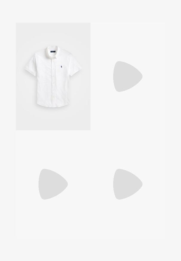 Musthave suuruses must T-särk tumedatest halli "ALLSAINTS" tekstiga rinnal ja väiksemate tähtedega all "LONDON".; Valge lühikeste varrukatega nööbiga särk, mis on valmistatud puuvillast. Omab klassikalist kraed, diskreetset tekstuuri ja sinist logo rinnal.; Valged teksased džinsid sirge lõikega, viie tasku, metallnuppude ja õmbluste aktsentidega õmbluste ääres. Sile tekstuur.; Sinised spordijalatsid, millel on sileda ja seemisnahast materjali kombinatsioon, suur valge swoosh, ümmargune varvas ja tekstureeritud välistald.