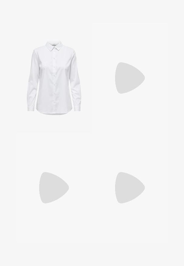 White button-up shirt with long sleeves, structured collar, and rounded hem. Made from a smooth, solid fabric with no visible patterns or accents.; Light blue wide-leg trousers made of smooth fabric; features a flat front with pleats for structure and no visible fastenings.; Black leather ankle boot featuring a chunky high heel, lace-up front, metal eyelets, and yellow stitching along the sole. Textured rubber outsole.; Polaroid UNISEX - Sunglasses - matte black
