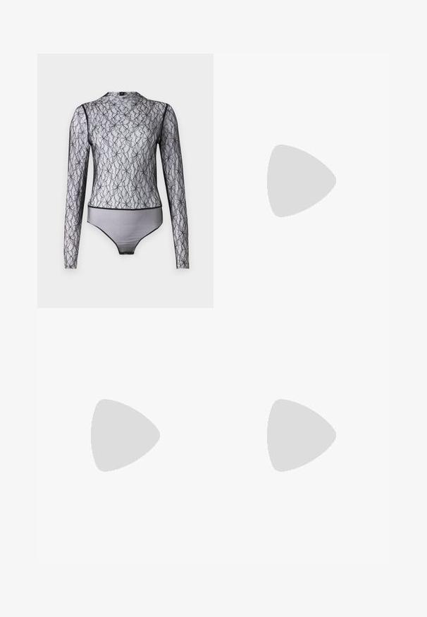 Crni bodi s dugim rukavima od prozirne čipke s cvjetnim uzorkom. Ima visoki ovratnik i kontrastne crne rubove na ivicama i donjem rubu.; WEEKEND MaxMara ELMO - Hlače - nero; Crne kožne baletanke s zaobljenim vrhom, glatke teksture, minimalnim detaljima šavova i fleksibilnim dizajnom potplata.; Smeđa kožna torba s preklopom, zlatnim detaljima, remenom za nošenje preko ramena i glatkom teksturom. Kompaktni pravokutni oblik.