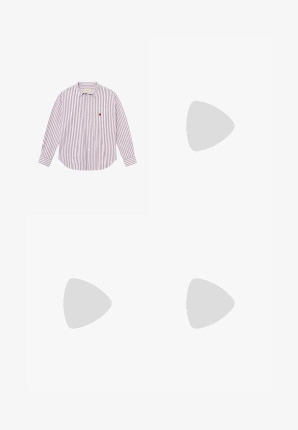 BLKVIS BIG APPLE STRIPED UNISEX - Button-down blouse - merlot/white; Denim culottes in light blue with a faded finish, featuring a high waist, front pockets, and a wide, straight leg cut.; adidas Originals TAEKWONDO LACE W - Trainers - off white/preloved brown; Billabong CHUCKLE UNISEX - Sunglasses - light purple